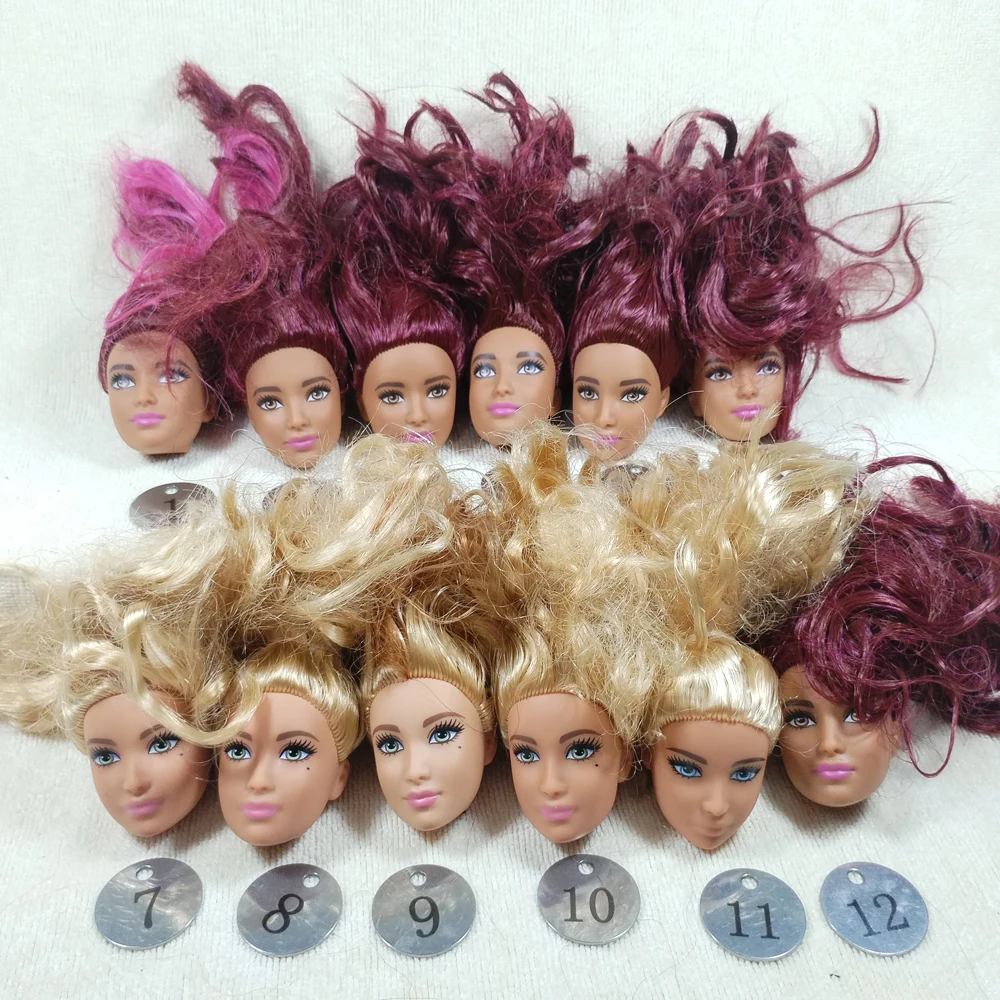 B11-2 Original Foreign Trade West Asia Dimples Beauty 1/6 OOAK NUDE Doll Head Mussed MIXED Hair for DIY B