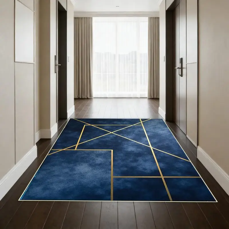 Elegant Metallic Accent Large Floor Mat Abstract Grid Carpet For Living Room Bedroom And Glamorous Apartment Decoration