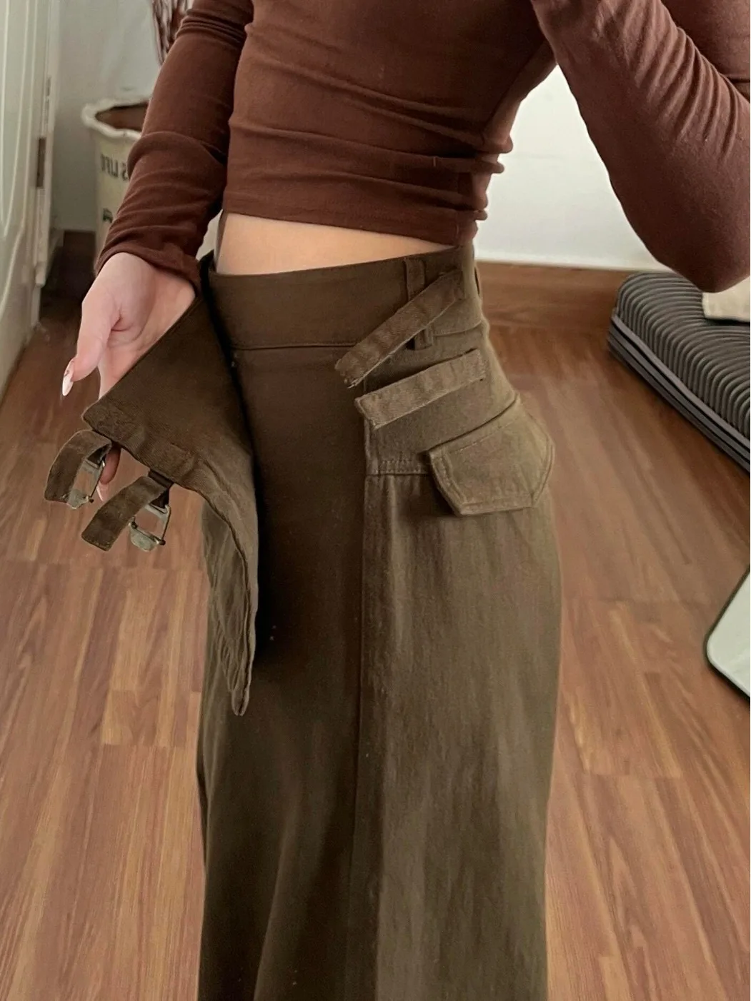 

American Retro Khaki Women's Jeans Spring 2026 New Street Sexy Fake Two-Piece Wide Leg Pants l Waist Casual Fit