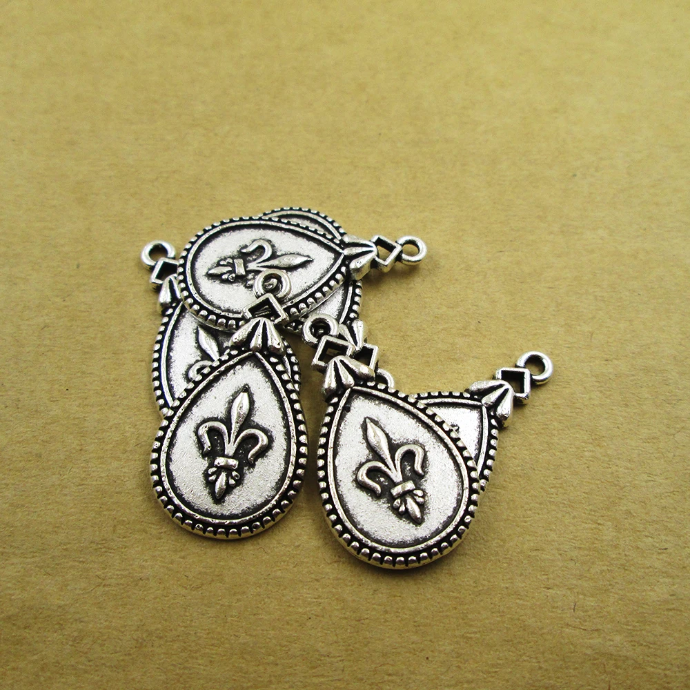 

25pcs 30*22mm water drop fleur de lis flower DIY Charms Pendants DIY necklace/ bracelets charms antique silver tone