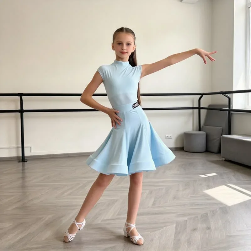 High Neck Latin American Skirts Training Competition Professional Tango Dance Cha Cha Rumba Dance Costumes Practise Wear Girls