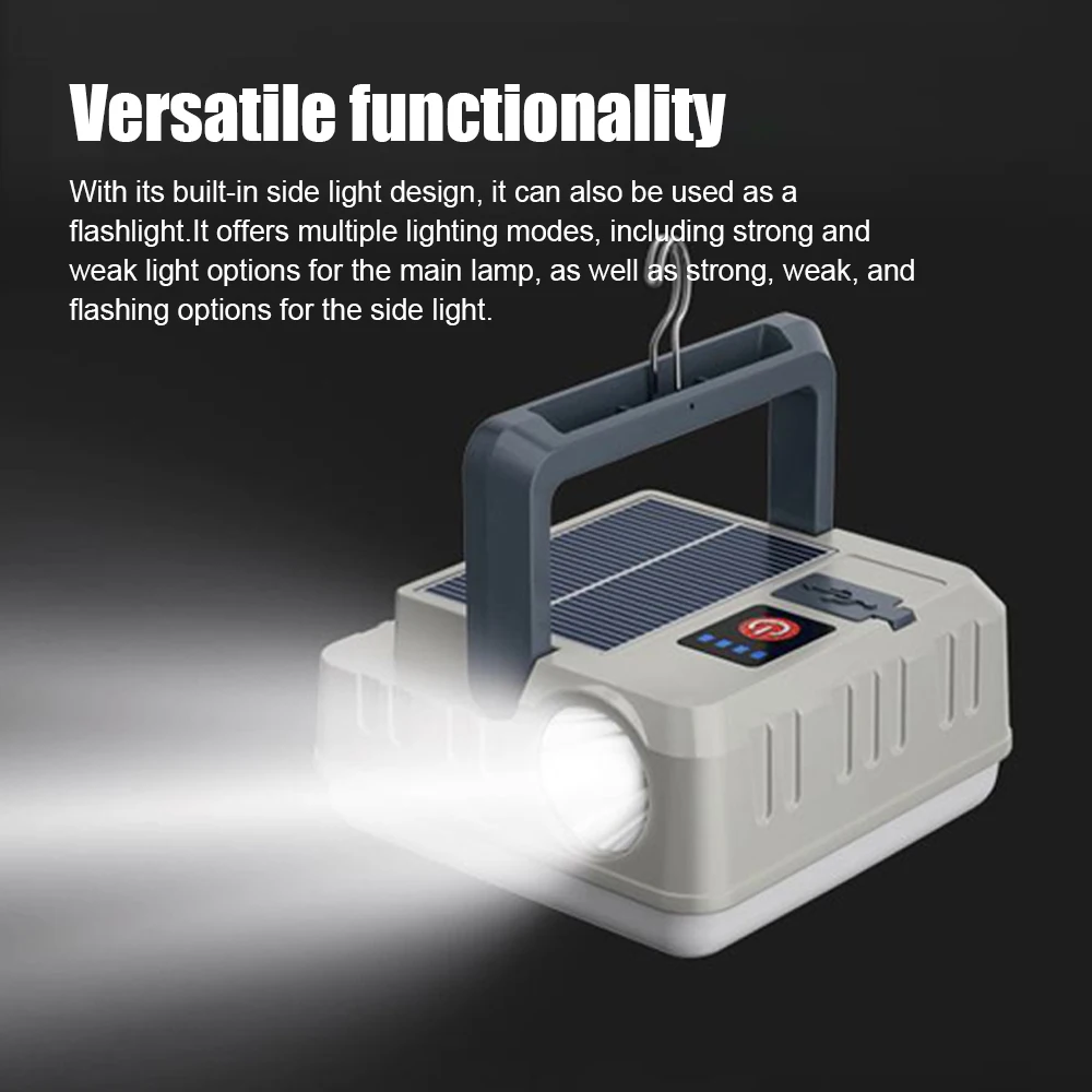 Portable Solar Camping Light Multifunctional Campsite Lantern Waterproof Flashlight Support 5 Light Modes Power Bank Functions