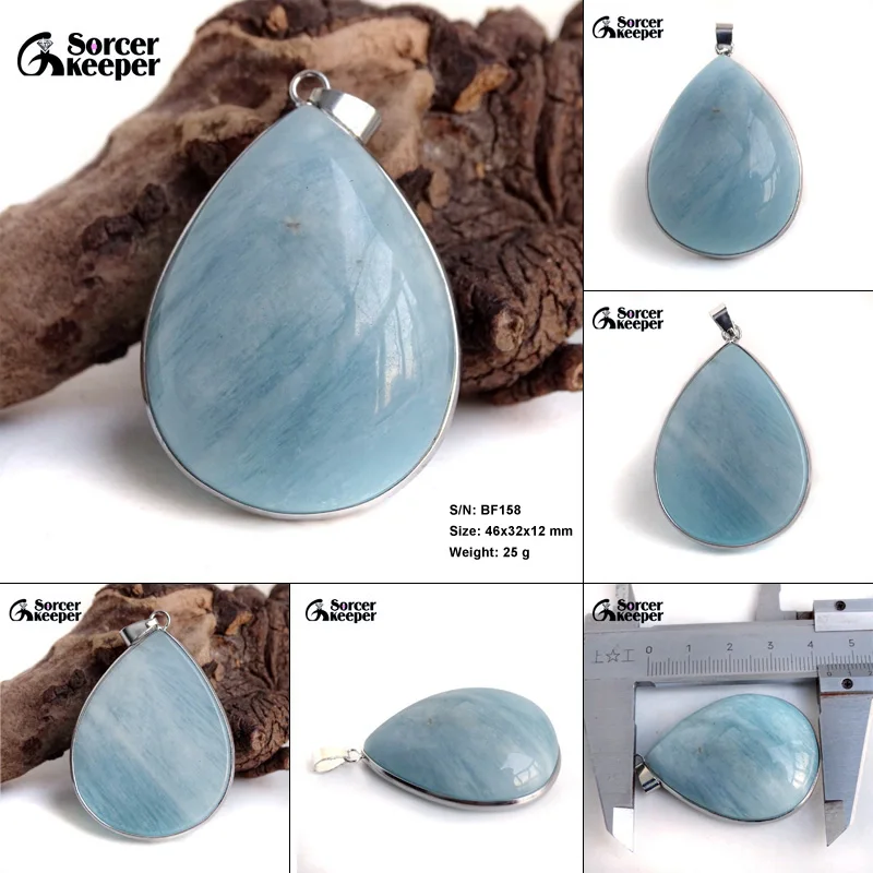 Genuine Aquamarinea Gem Real Natural Ocean Blue Aquamarln Pendant Necklace For Woman Man CBA Beads Stone Jewelry DIY Gift BF756