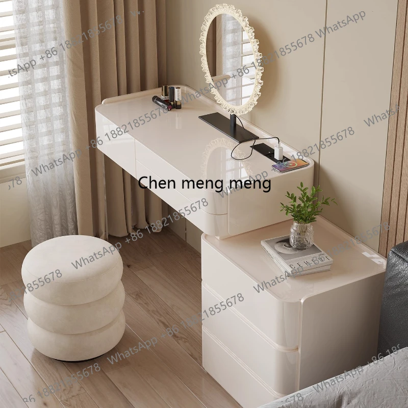 

Modern Cream Style baking paint Toiletries Makeup vanity illuminated makeup dressing table dressers desk with mirror Dresser