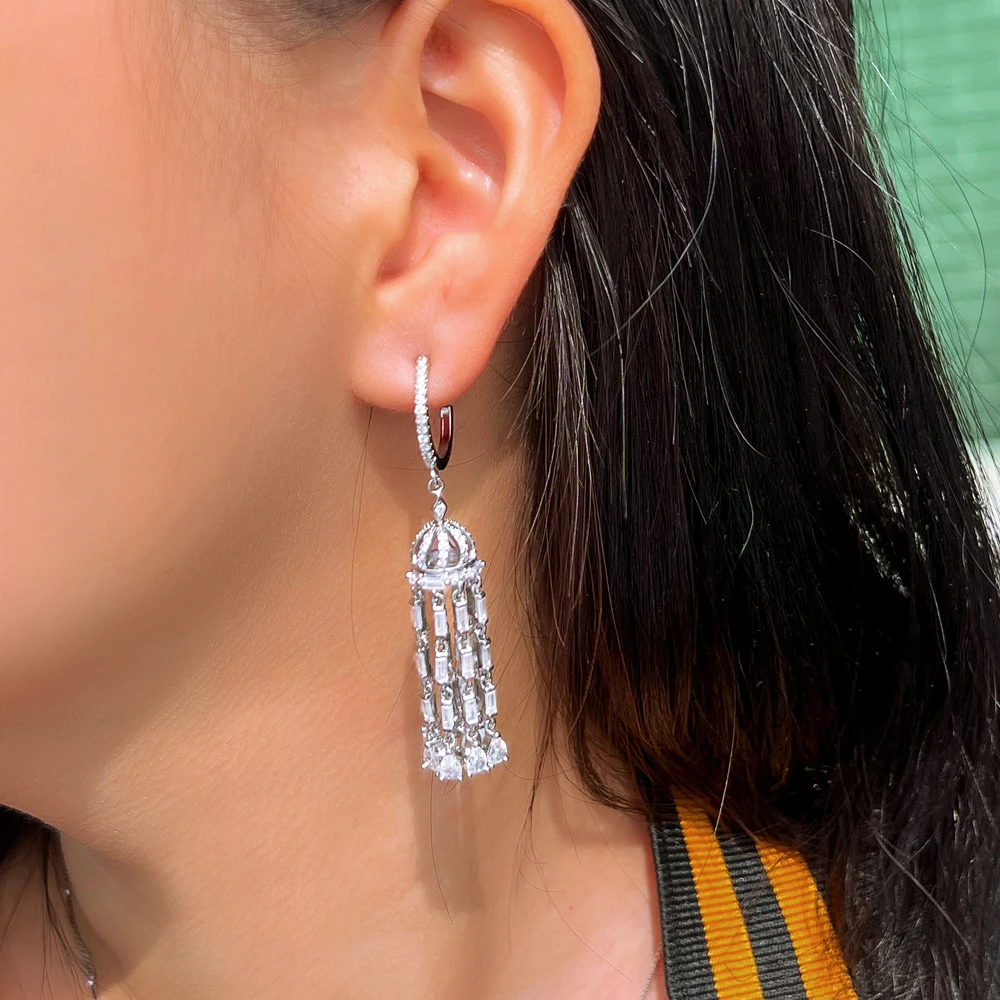 ThreeGraces New Fashion Shiny Cubic Zirconia Long Tassel Drop Earrings for Women Elegant Wedding Engagement Party Jewelry E1786