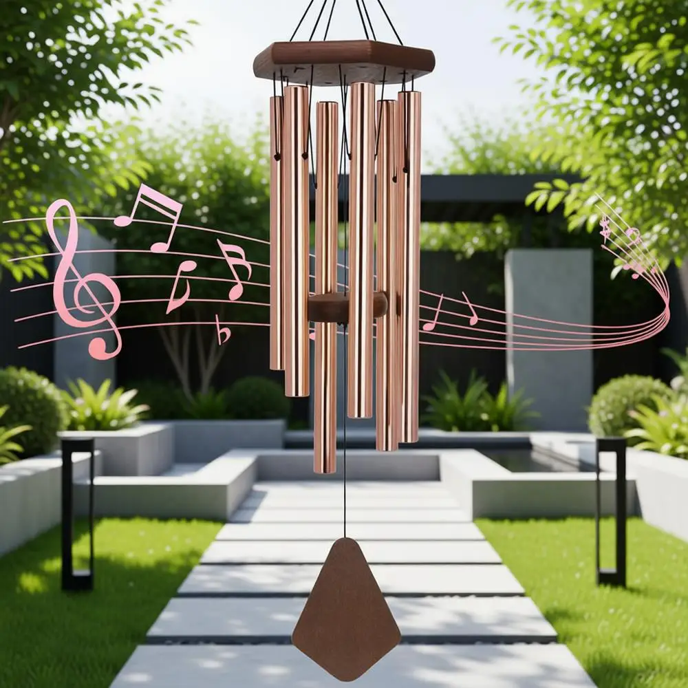 

Elegant Outdoor Wind Chime with 6 Custom-Tuned Tubes for Patio, Balcony, and Home in Gold