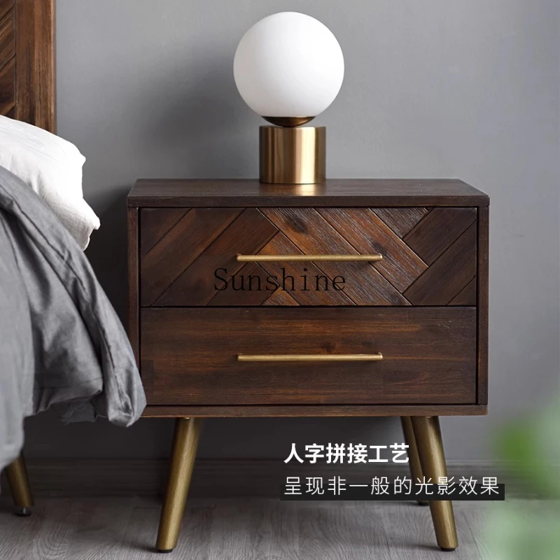 

Solid wood corner two chest cabinet simple bedroom retro modern storage light luxury side cabinet