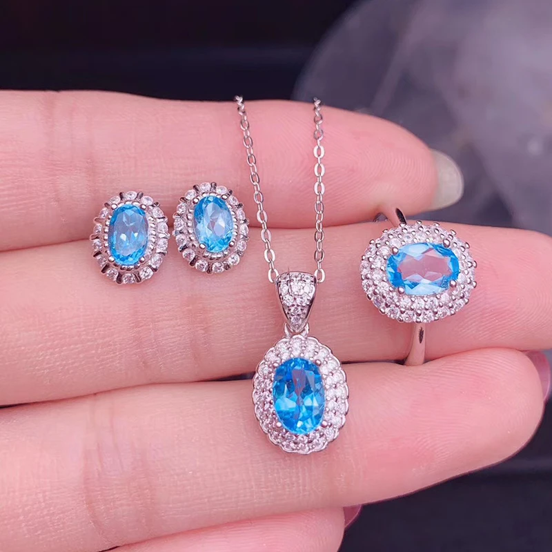 

Jewelry 100% Natural Topaz Jewelry Set for Party 4 Pieces Jewelry Fashion Silver Sales with Free Shipping Clearance Sale