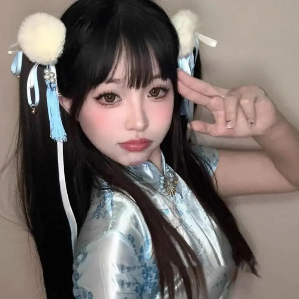 Clip para moño de pelo Chun-Li de tela, pasadores con borlas, Clip para el pelo con borla y lazo, accesorios para el cabello, Clip de pico de pato, sombreros de Cosplay