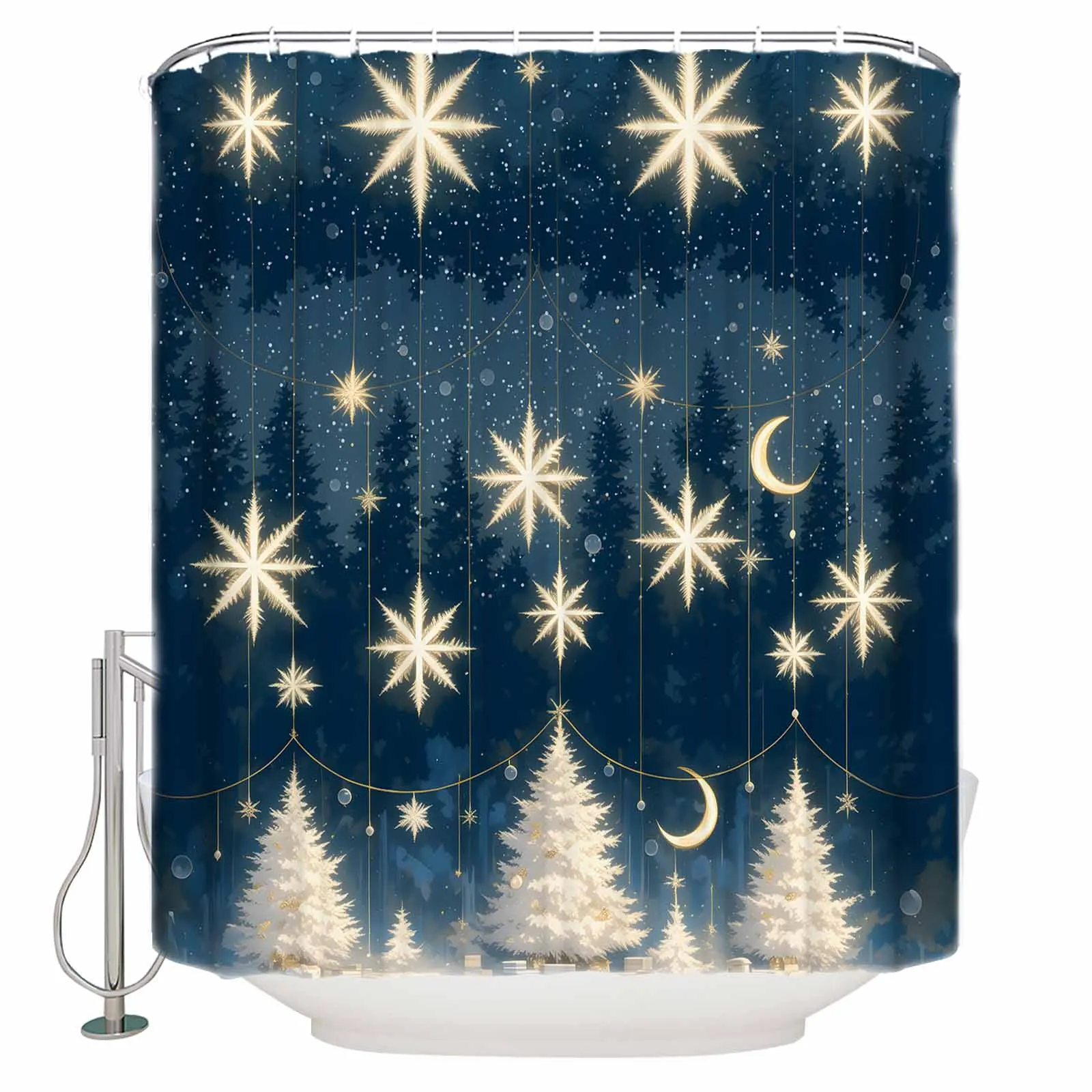 Christmas Tree Moon curtain shower curtain cover polyester fabric with hooks bathroom decoration can be customized with patterns