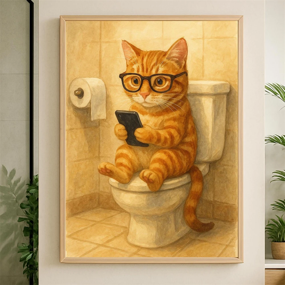 

Funny Cat Print On The Toilet Poster Bathroom Wall Art Prints Canvas Painting Funny Giraffe Poster Safari Animal Bathroom Decor