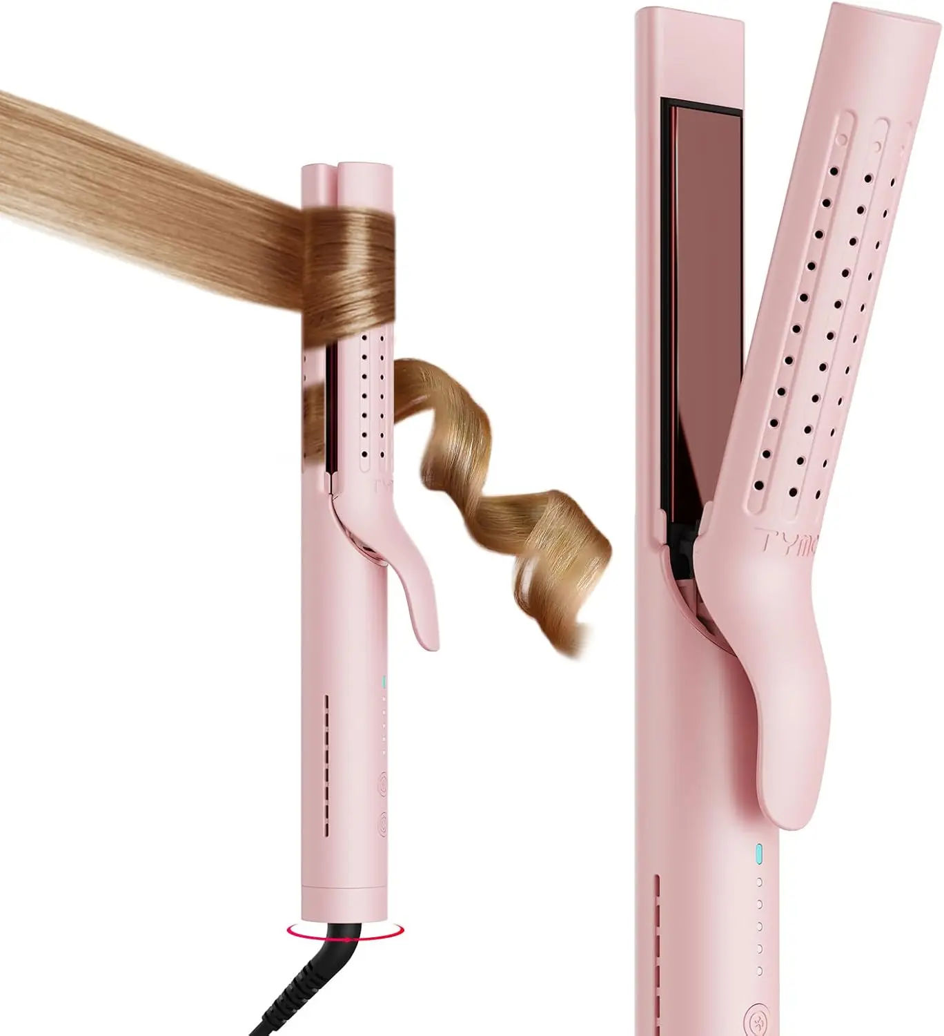 

2-in-1 Hair Straightener & Curler, 1.25" Curling Wand, 54M Ions, Dual Voltage for Travel, 5 Temps, Pink