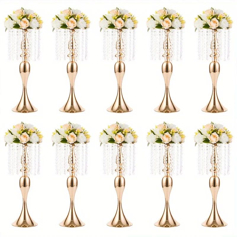 2/10 Pieces 21.3 Inch High Crystal Flower Stand, Wedding Centerpiece Crystal Flower Metal Vase, Christmas Halloween Decoration