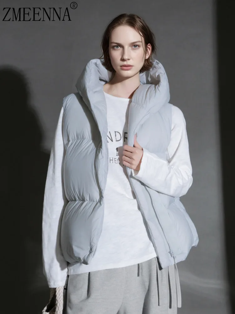 

ZMEENNA Womens Light Grey Puffer Vest Jacket Oversized Full Zip Sleeveless Quilted Winter Warm Outerwear Casual ZM4636