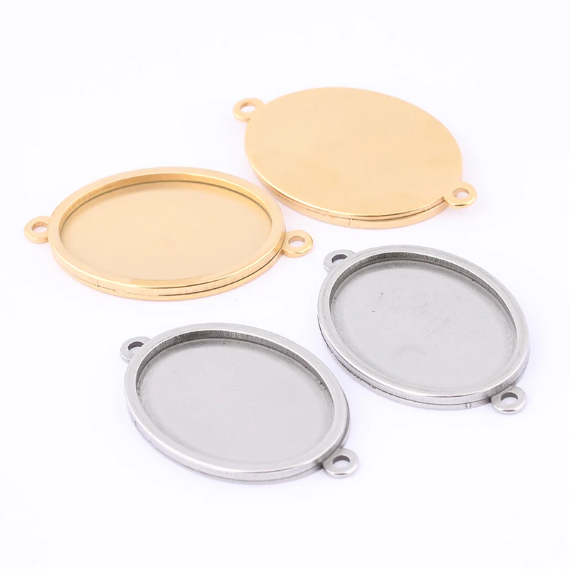 5pcs stainless steel 18x25mm oval cabochon connector base setting trays diy bracelet bezel blanks for jewelry making supplies