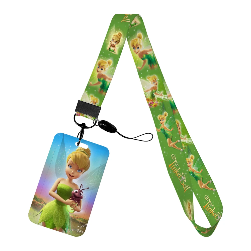 ديزني تينكر بيل الأميرة حامل أوراق الاعتماد الفتيات اسهم لمفتاح الرقبة حزام بطاقة شارة الصالة الرياضية المفاتيح كيرينغ الملحقات
