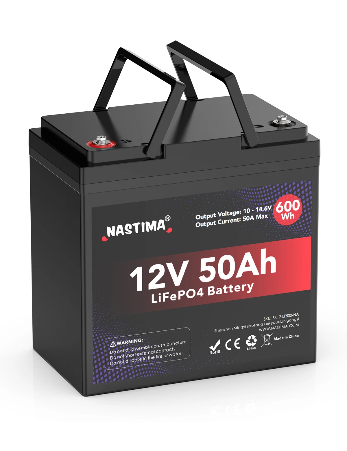 Nastima 12V 50Ah LiFePO4 Lithium Iron Phosphate Battery 600Wh with BMS for RV Camping, Solar System, UPS Uninterruptible