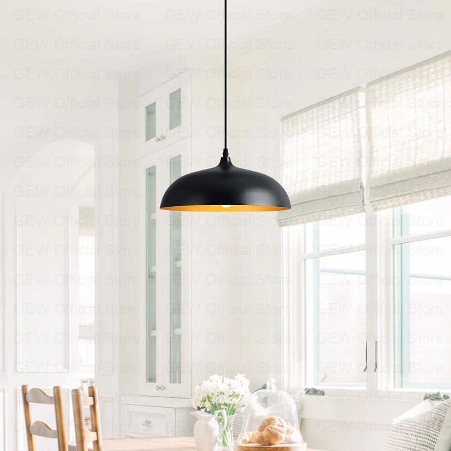 

Industrial Black & Gold Pendant Light for Kitchen Island, Minimalist Vintage Metal Hanging Ceiling Lamp for Restaurant