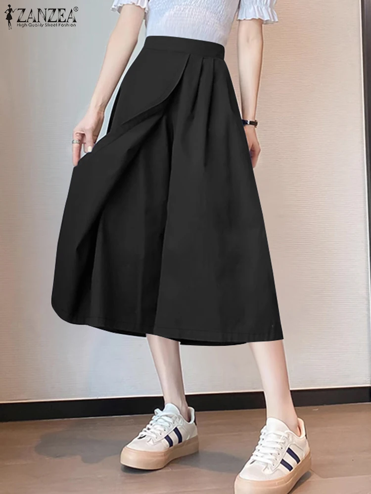 ZANZEA Pantaloni estivi larghi leggeri a gamba larga Pantaloni casual da donna con elastico in vita Pantaloni palazzo da indossare da giorno Pantaloni corti solidi