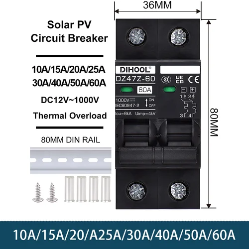 Imagen 2 del producto DC1000V MCB Solar DC disyuntor protección contra sobrecarga interruptor de desconexión 100A 120A 20A 25A 30A 40A 50A 60A Protector de batería