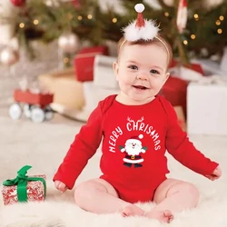 Merry Christmas Santa Print Baby Romper Newborn Red Cotton Bodysuit Infant Christmas Outfit Holiday Toddler Long Sleeve Jumpsuit