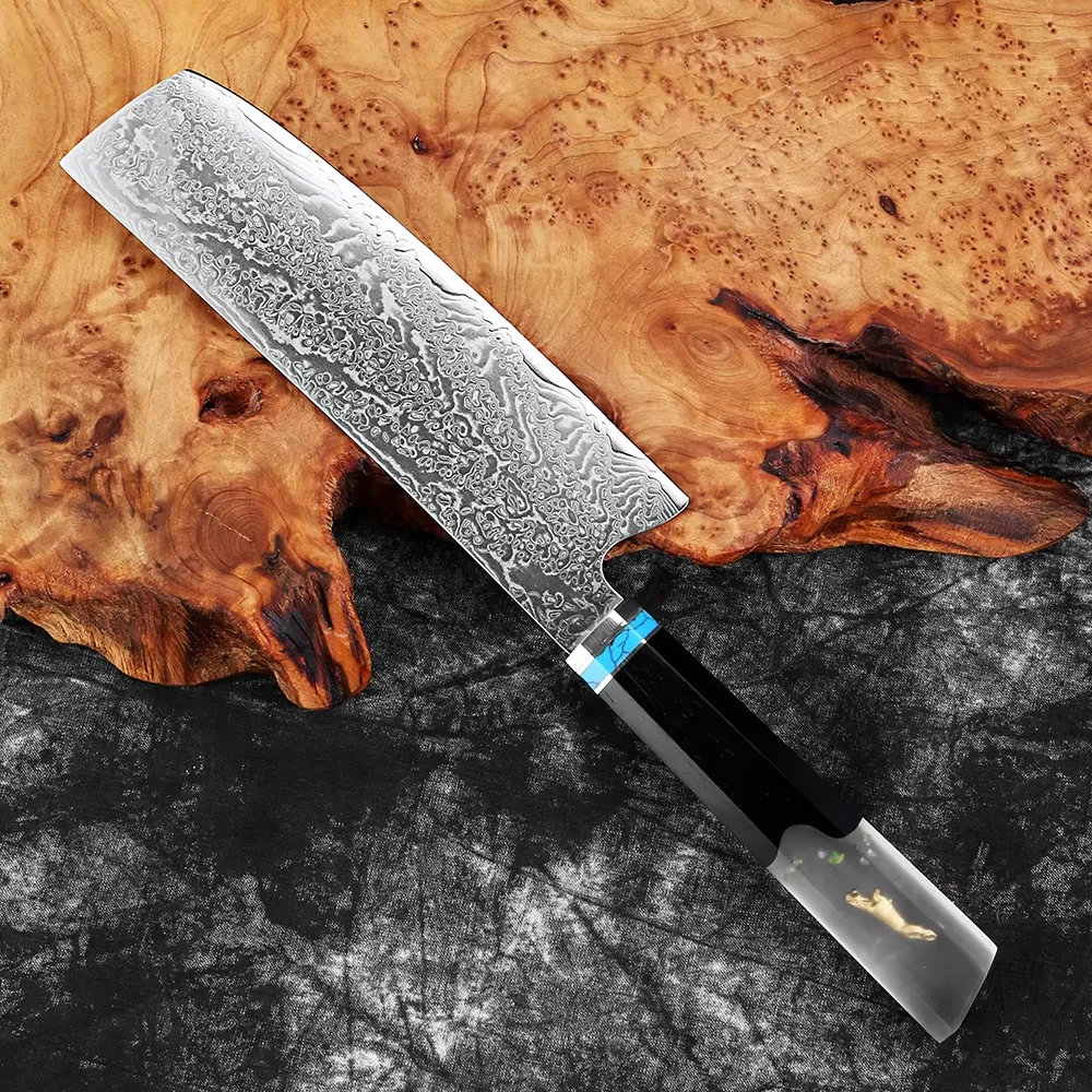 

Japanese 7 Inch Nakiri Knife Sharp Damascus Steel,Meat Cleaver and Vegetable Kitchen Knife,Asian Chef Knife for Home and Kitchen