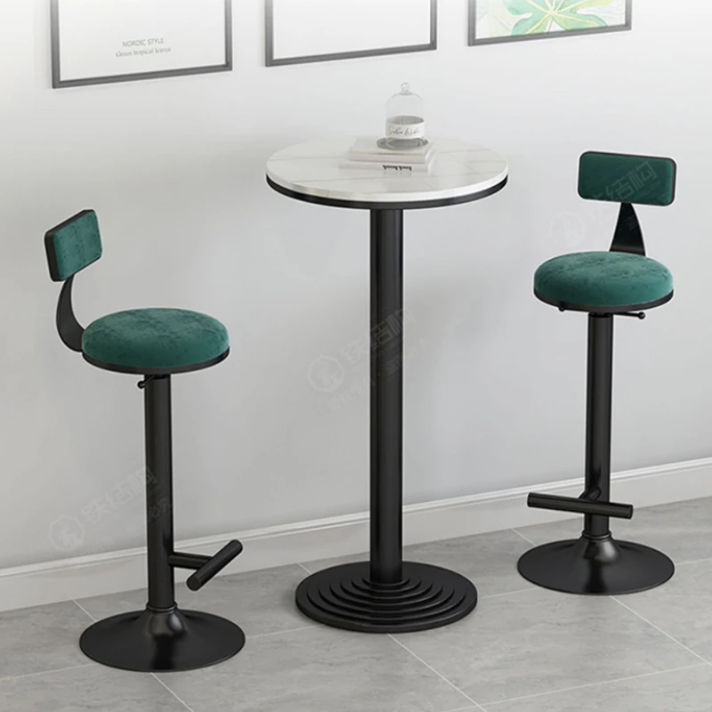 Minimalistic Design Bar Chairs Round Metal Swivel Black Adjustable Bar Stools Velvet Modern Tabourets De Bar Salon Furniture