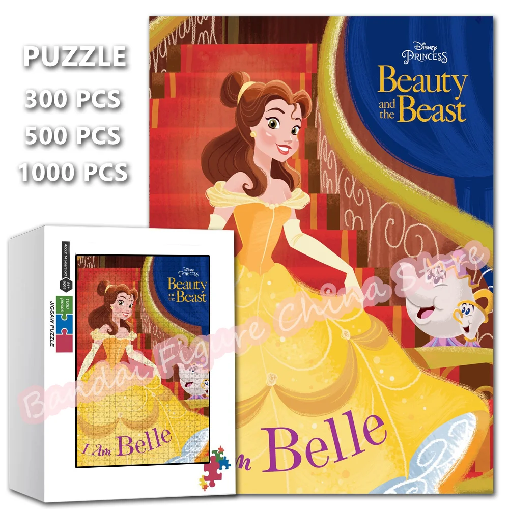 

Disney Princess Belle Jigsaw Puzzles 300/500/1000 Pieces Beauty and The Beast Cartoon Print Puzzle for Kids Decompress Toys