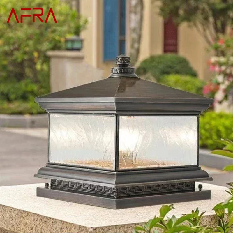 AFRA Outdoor Electricity Post Lamp Vintage Creative Chinese Brass  Pillar Light LED Waterproof IP65 for Home Villa Courtyard