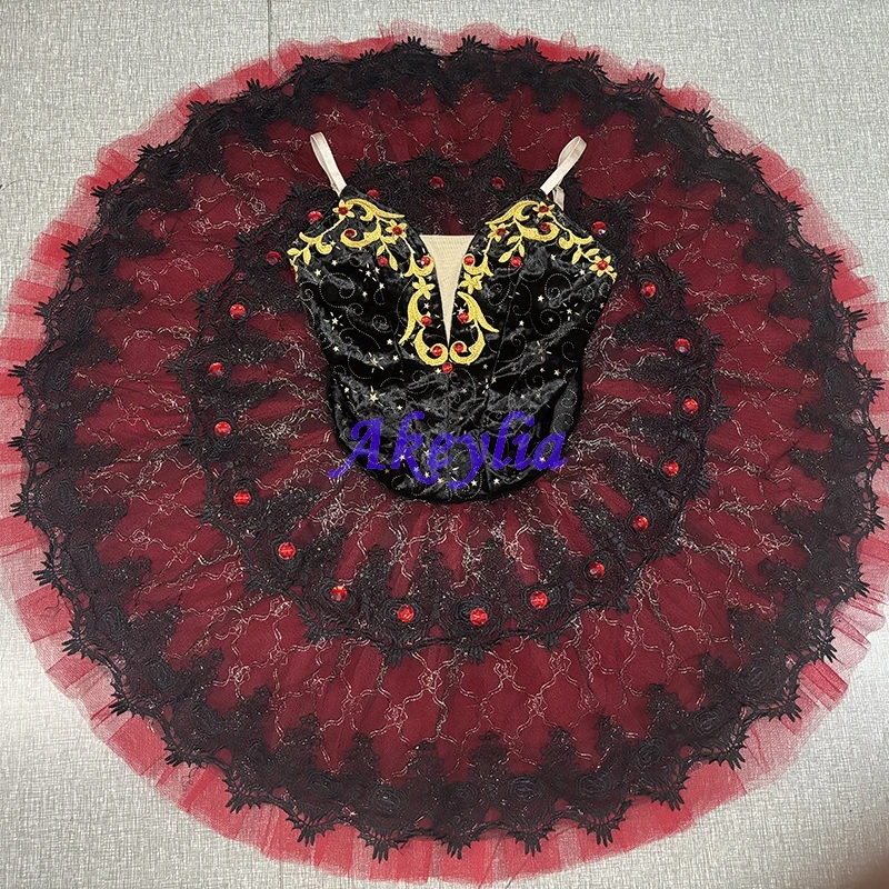 

Red Black professional ballet tutu Group dance performance La Esmeralda pancake tutu Adjustable hook on the back BLST20111