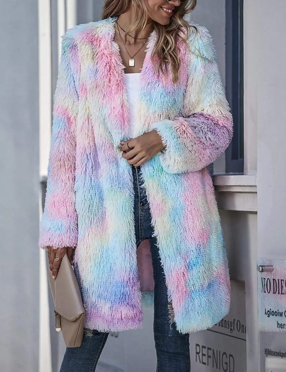 Spring and Autumn Korean Chic Color Blocking Collar Loose Coat Women Clothing Winter Coat Faux Fox Fur Plush Long Jackets Women