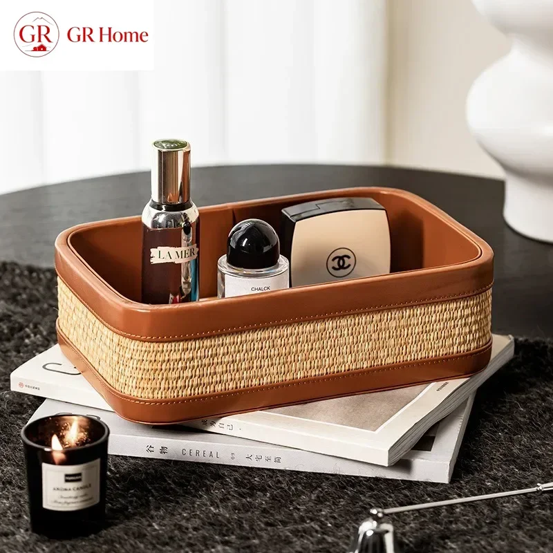Light Luxury Entryway Catchall Tray, Large Leather Organizer for Keys & Mail, Modern Foyer Table Decor & First Impression Piece