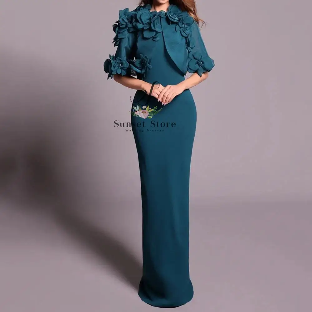 

Customized Straight Women's Evening Dresses Floor-length O-neck Half Sleeve Prom Gown Simple Fashion Flowers Casual Customized
