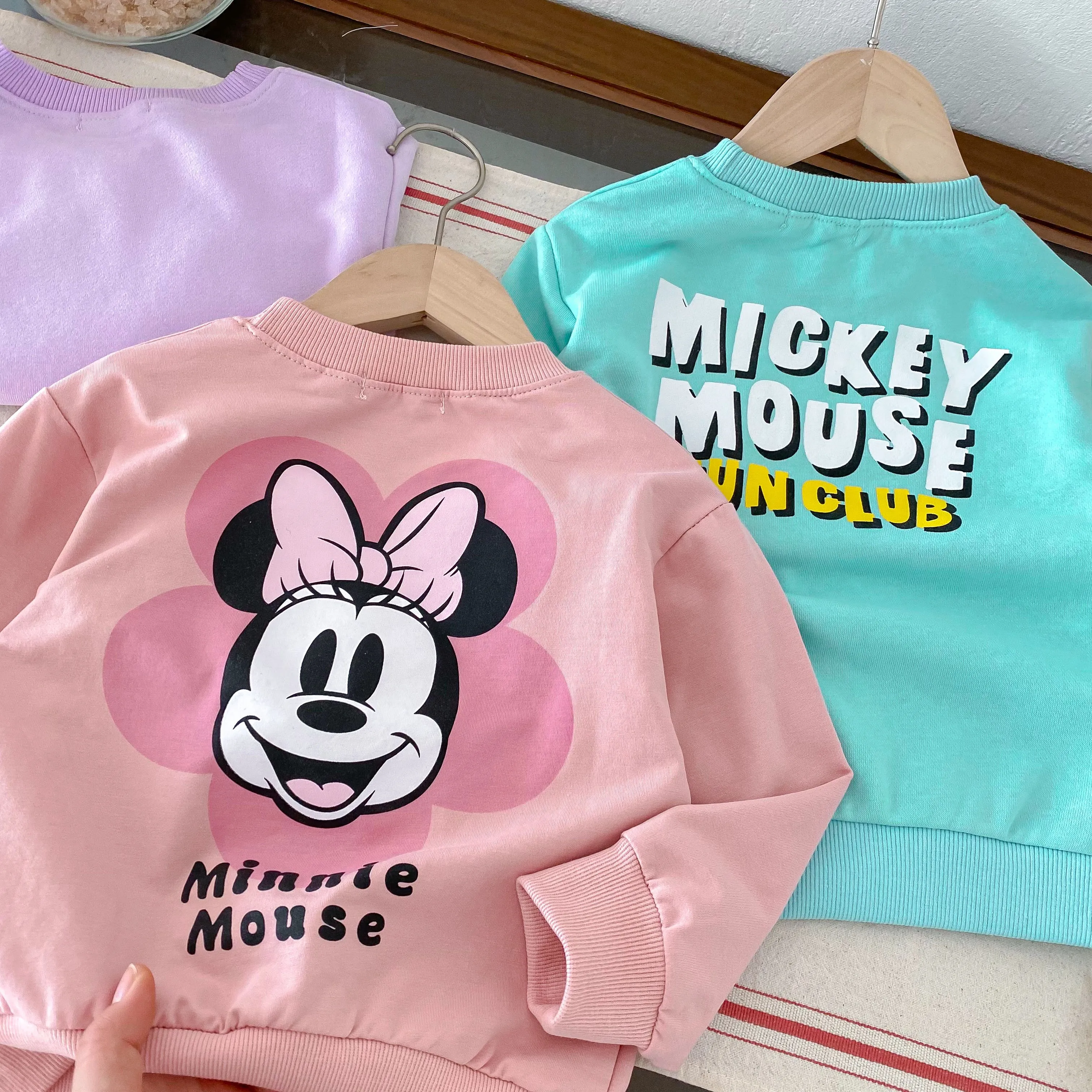 Cartoon Minnie Cute Baby Girls Sweatshirt Autumn Clothing Loose Casual Round Collar Pullover Tops Disney Children Hoodie 6m-6y