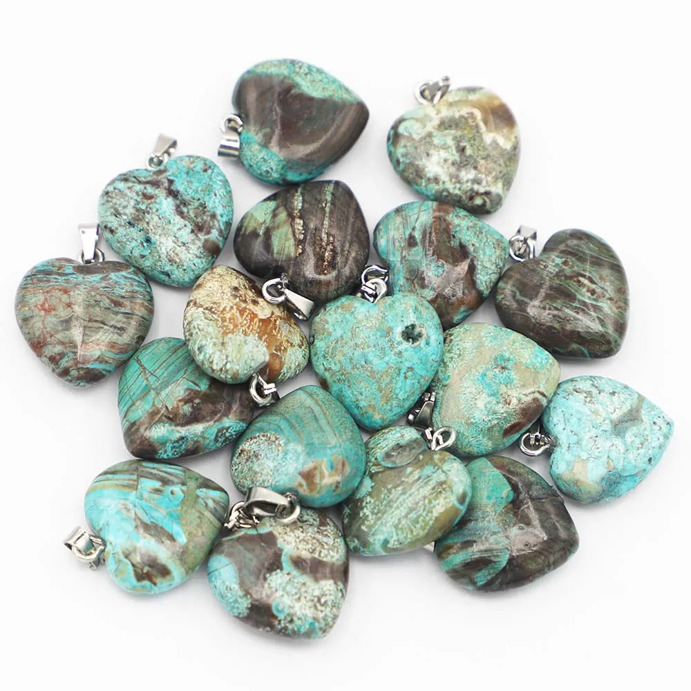 Selling Natural Stone Agate Heart Necklace Pendant Lucky Minerals Healing Charms DIY Fashion Jewelry Accessories Wholesale 24Pcs