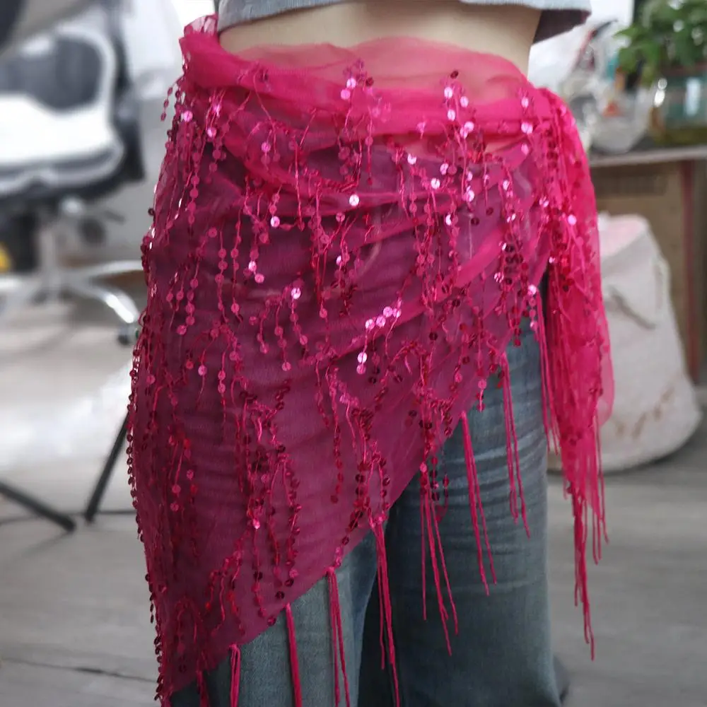 

Shiny Sequins Belly Dance Hip Scarf Tassel Triangular Women Waist Chains 6 Colors Elegant Dance Skirt Waist Belts For Girl