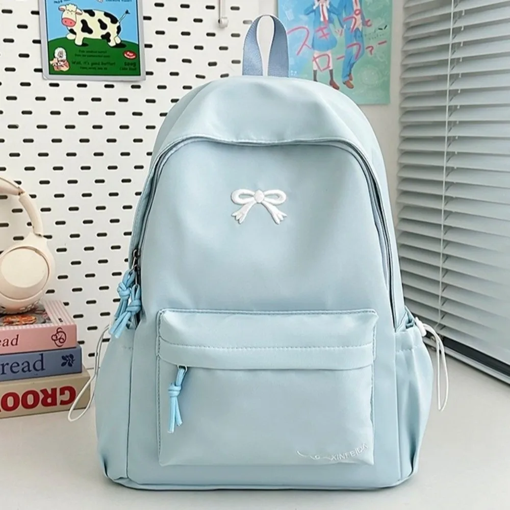 New Casual Bow Embroidered Backpack Large Capacity Versatile School Bag Simple Shoulder Bag for Girls