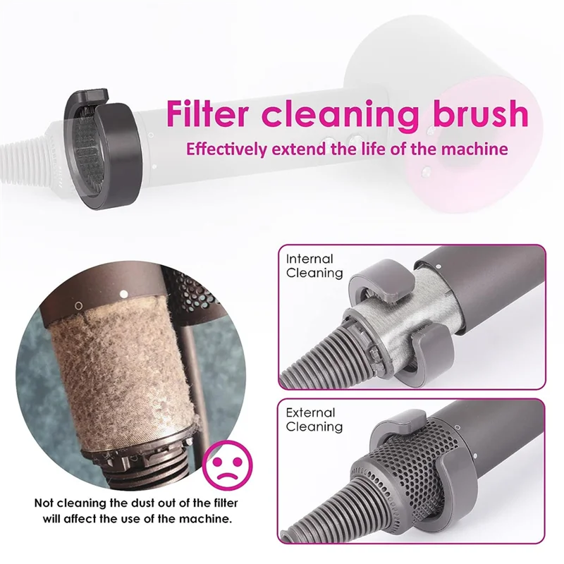 Hair Dryer Inner Filter + Outer Filter Cage for Dyson Hair Dryer HD01 HD03 HD08 Models, with Filter Cleaning Brush A