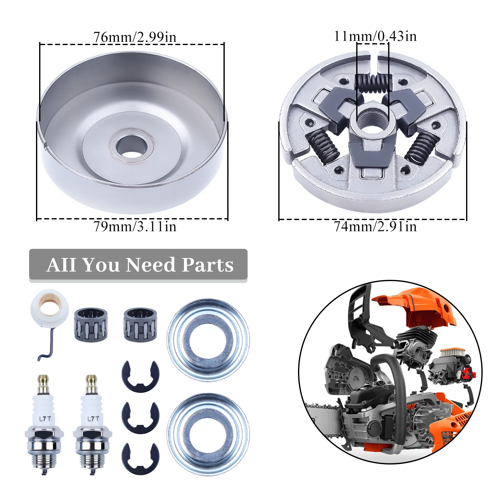 スティールms290-ms390スプロケットクラッチドラム3-8インチ7tニードルベアリングキット029-039-ms310チェーンソー交換部品（11296402000用）