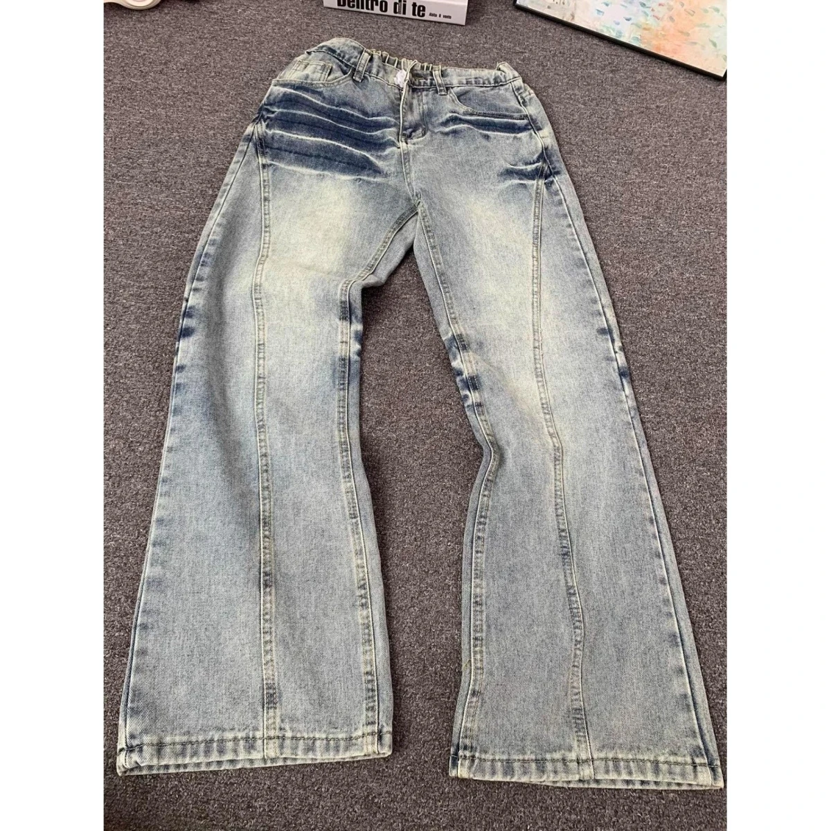 

Heavy Du Loose Straight Leg Men's Jeans Cusized Design Patchwork Hong Kong Sle Spring Autumn New Faion Jeans