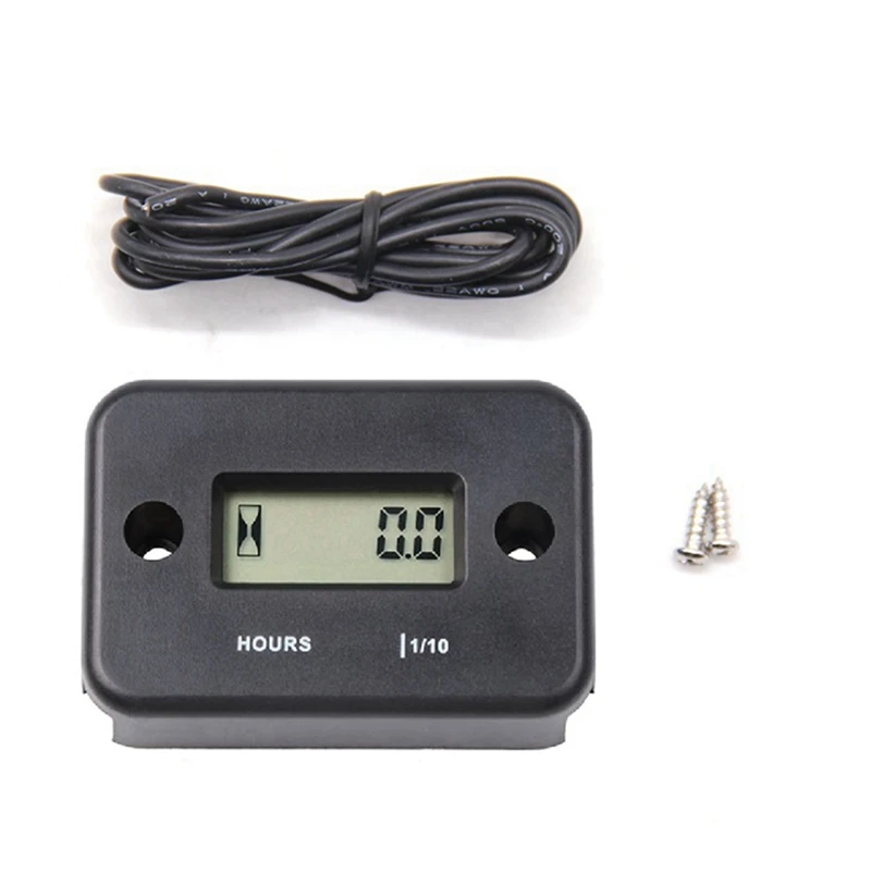 2X Waterproof LCD Display Digital Hour Meter Inductive Timer For Bike Motorcycle ATV Snowmobile Engine, Black