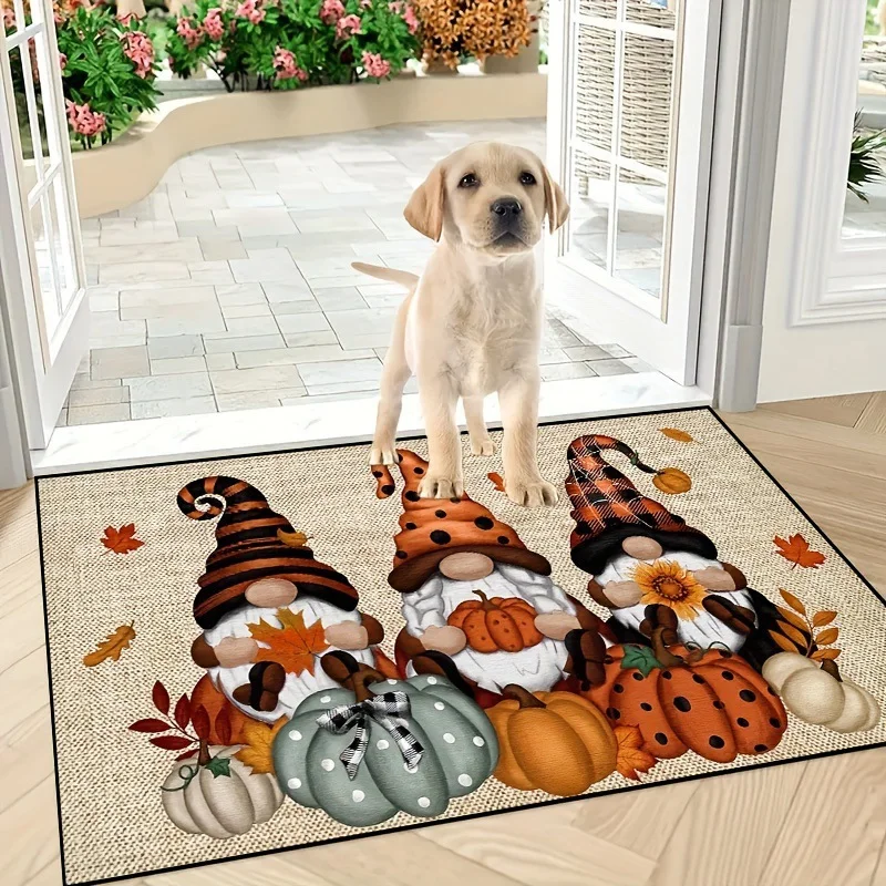 VIKAMA Farmhouse Halloween Black Cat Pumpkin Doormat Washable Non Slip Waterproof Front Entry Mat Indoor Holiday Decor Rug