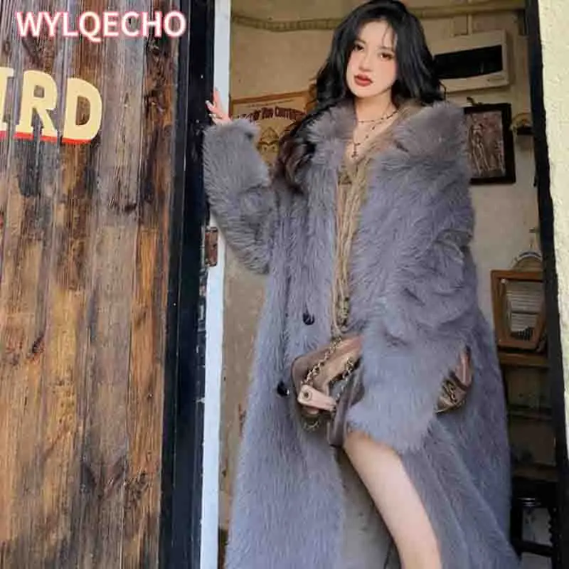 Winter Fox Fur Imitation Fur Coat Women's Long New Warm Raccoon Fur Coat Large Size Leisure Windbreaker Jacket