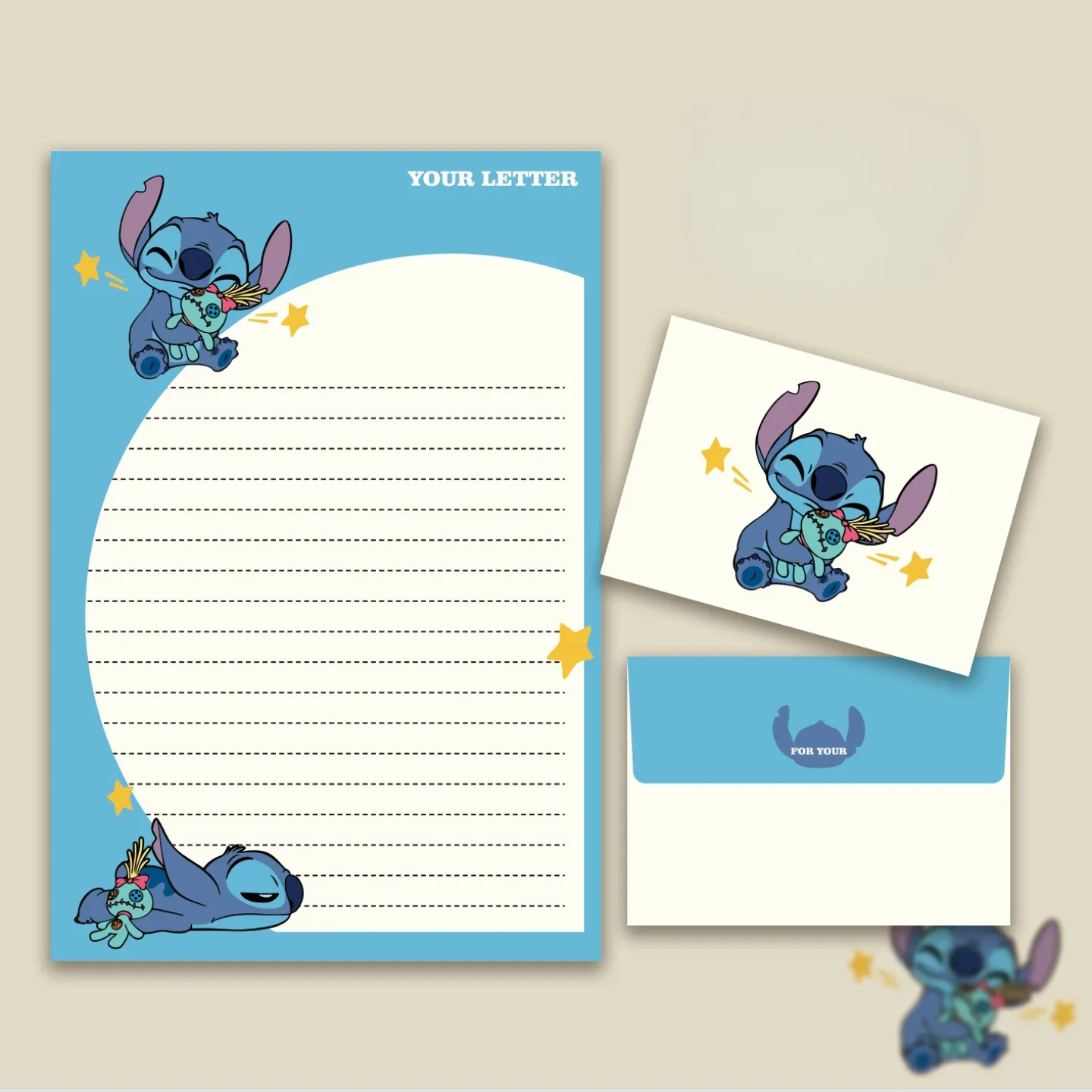 4 pz/set Disney Cute Stitch Series Cartoon set biglietto di auguri creativo Busta carta da lettera compleanno San Valentino regalo holida