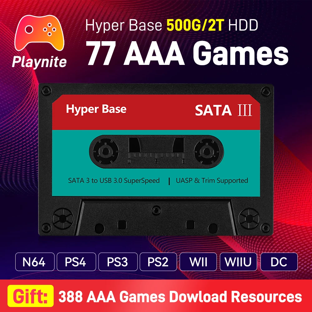 Portable 500G/2T Retro Game Hard Drive With 77 AAA Games Playnite Emulator Game Console For N64/PS4/PS3/PS2/DC For Win PC/Laptop