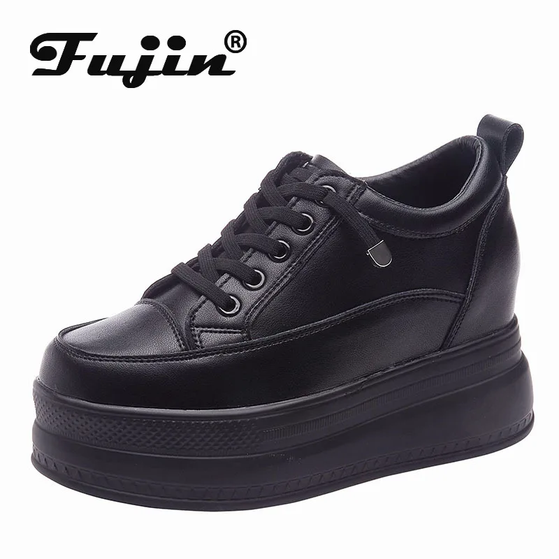 Fujin 6cm trend full cow Genuine Leather Women Casual Platform Wedge Female Fashion Chunky Sneakers Spring Summer Autumn Shoes