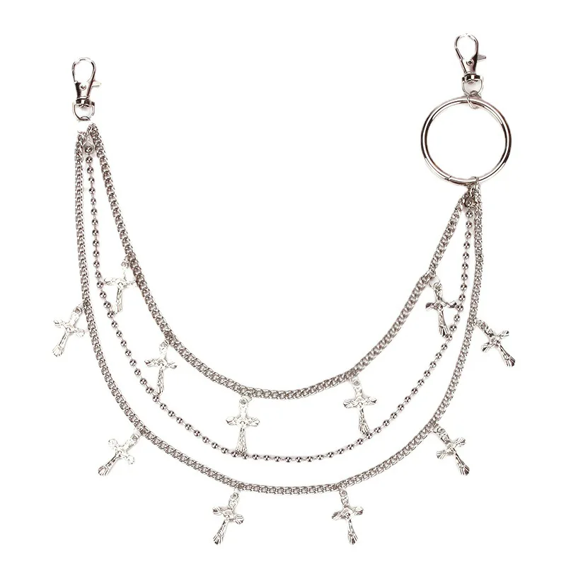 النساء الرجال البطن عبر سلسلة خمر طويلة المعادن روك السراويل محب بانت جان المفاتيح مشبك حلقي شرابة الفن التبعي