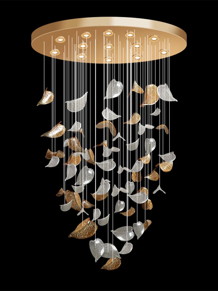 

Shopping Mall Hotel Glass Light Modern Living Room Stairs Pendant Light Creative Leaf LED Chandelier Luxury Ceiling Pendant Lamp