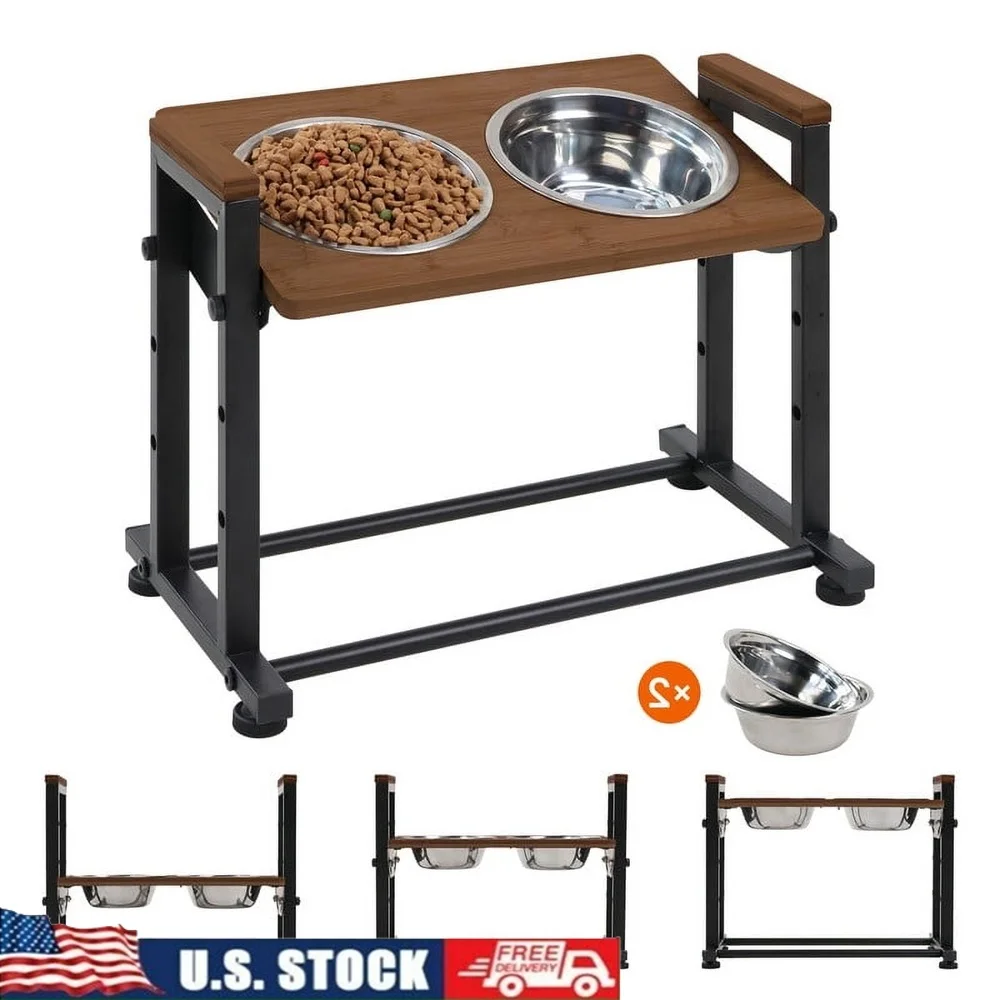 

Elevated Dog Bowl Stand with Adjustable Height 2 Stainless Steel Bowls Non-Slip Feet Durable Easy to Clean Pet Feeder Dogs Cats