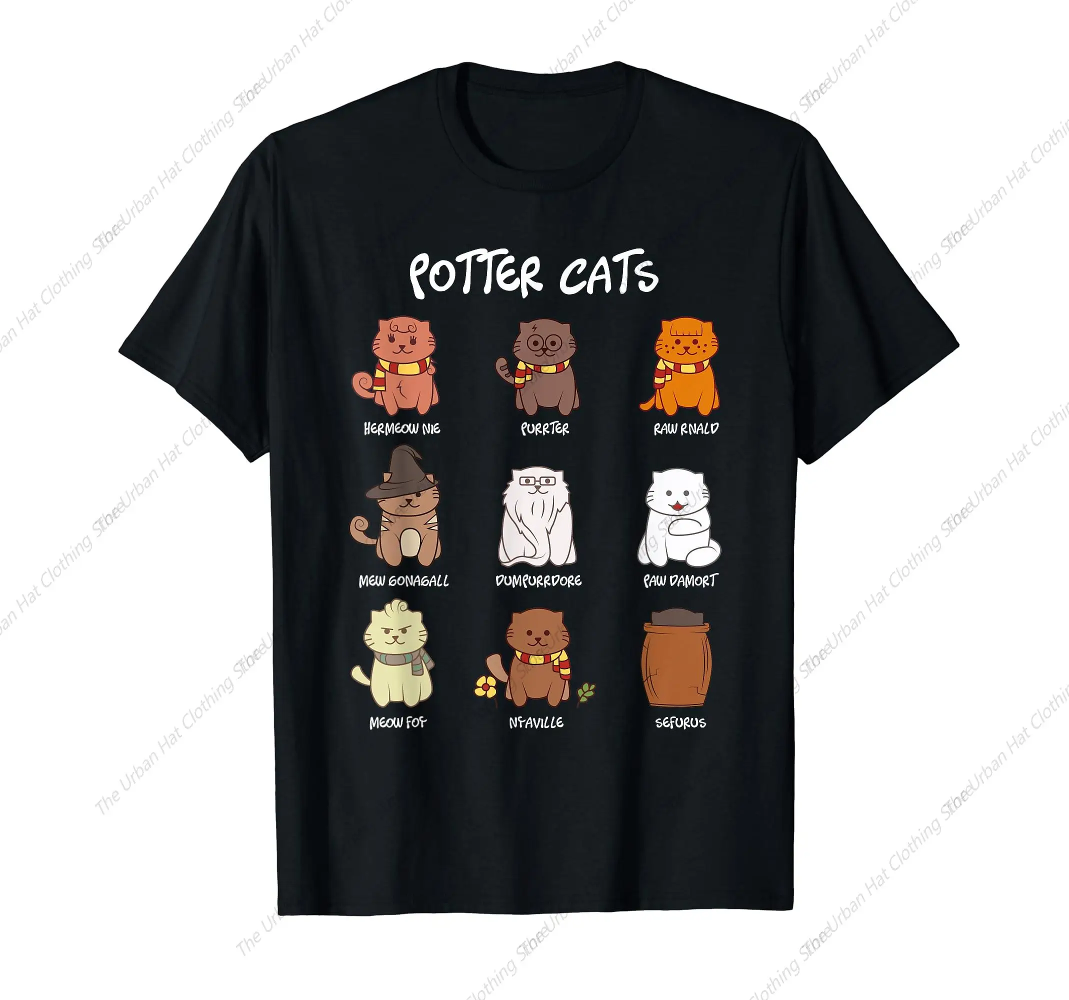 Potter Cats Potter Rawrnald Purrter Black T-Shirt Cats Lovers Summer Cotton Short Sleeve O-Neck Men's TShirt New Mens Top Causul